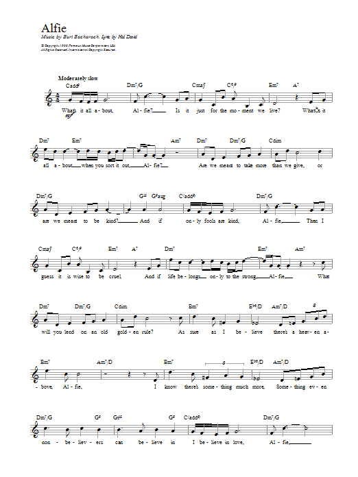 Cilla Black Alfie Sheet Music Notes & Chords for Melody Line, Lyrics & Chords - Download or Print PDF