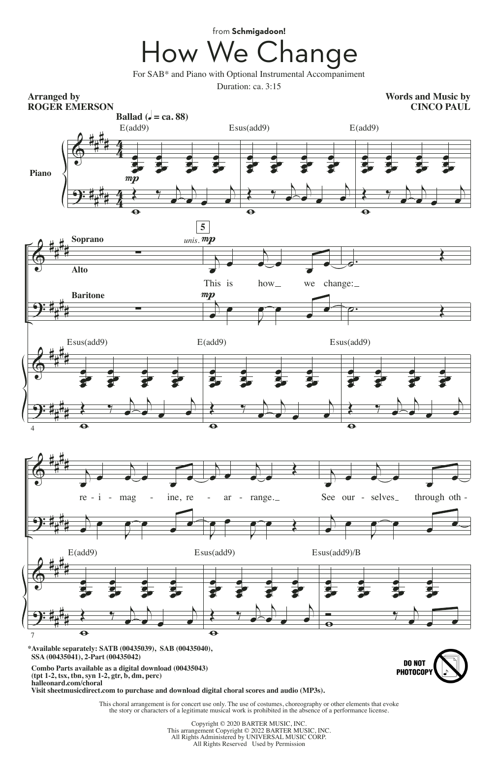 Cinco Paul How We Change (Schmigadoon Finale) (from Schmigadoon!) (arr. Roger Emerson) Sheet Music Notes & Chords for SSA Choir - Download or Print PDF