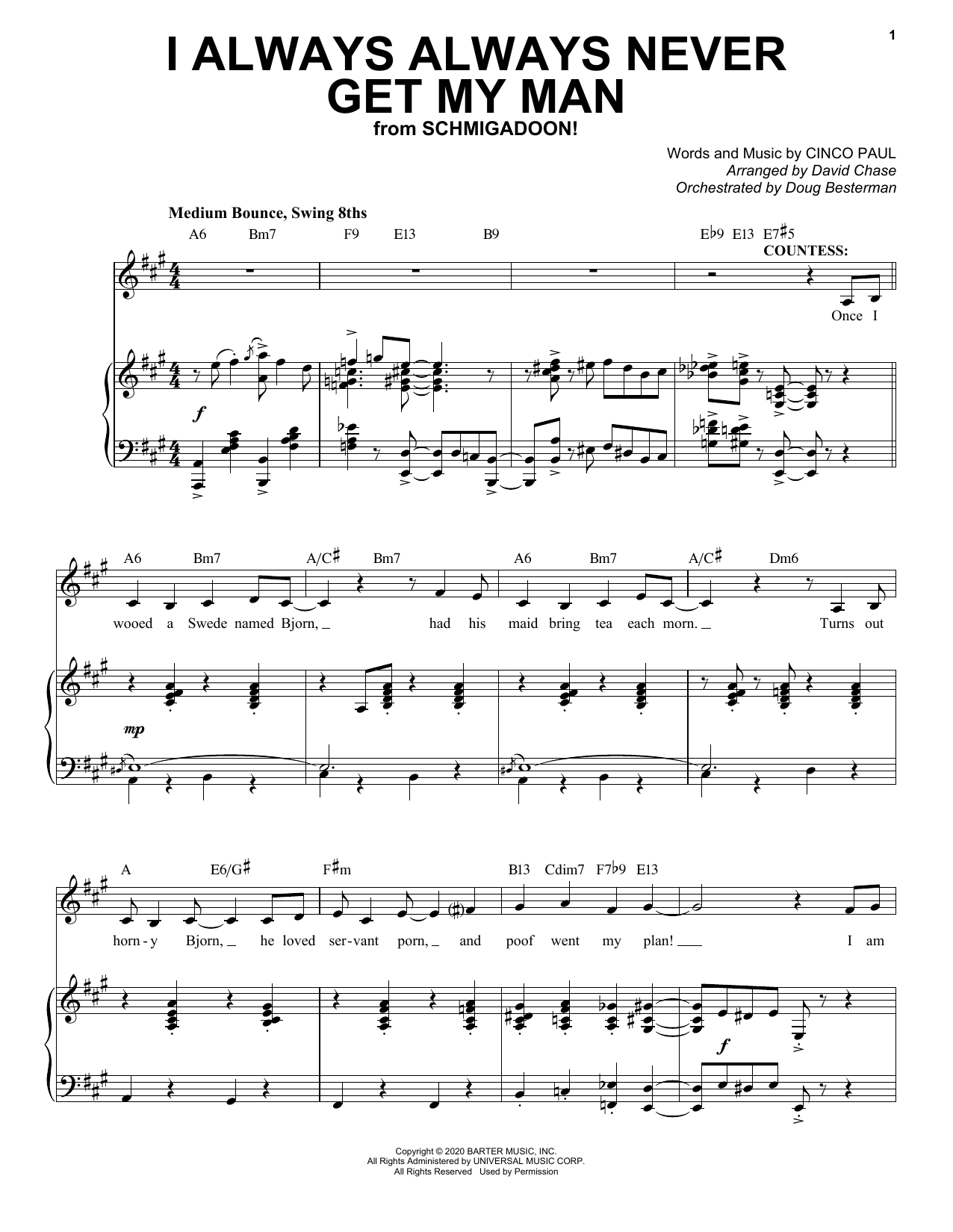 Cinco Paul I Always, Always, Never Get My Man (from Schmigadoon!) Sheet Music Notes & Chords for Piano & Vocal - Download or Print PDF