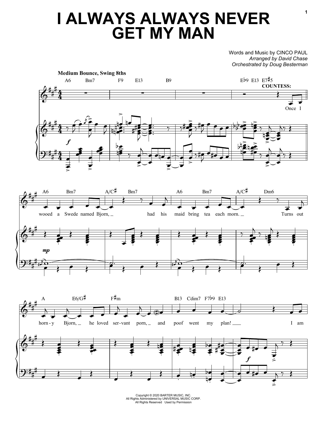 Cinco Paul I Always, Always, Never Get My Man (from Schmigadoon!) Sheet Music Notes & Chords for Piano & Vocal - Download or Print PDF