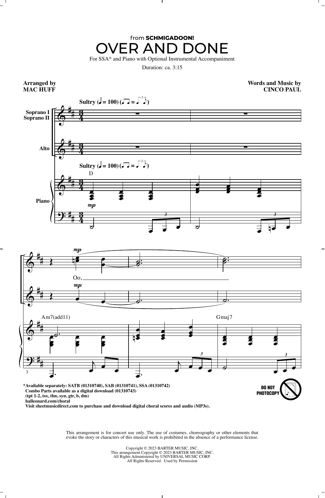 Cinco Paul Over And Done (from Schmigadoon!) (arr. Mac Huff) Sheet Music Notes & Chords for SAB Choir - Download or Print PDF