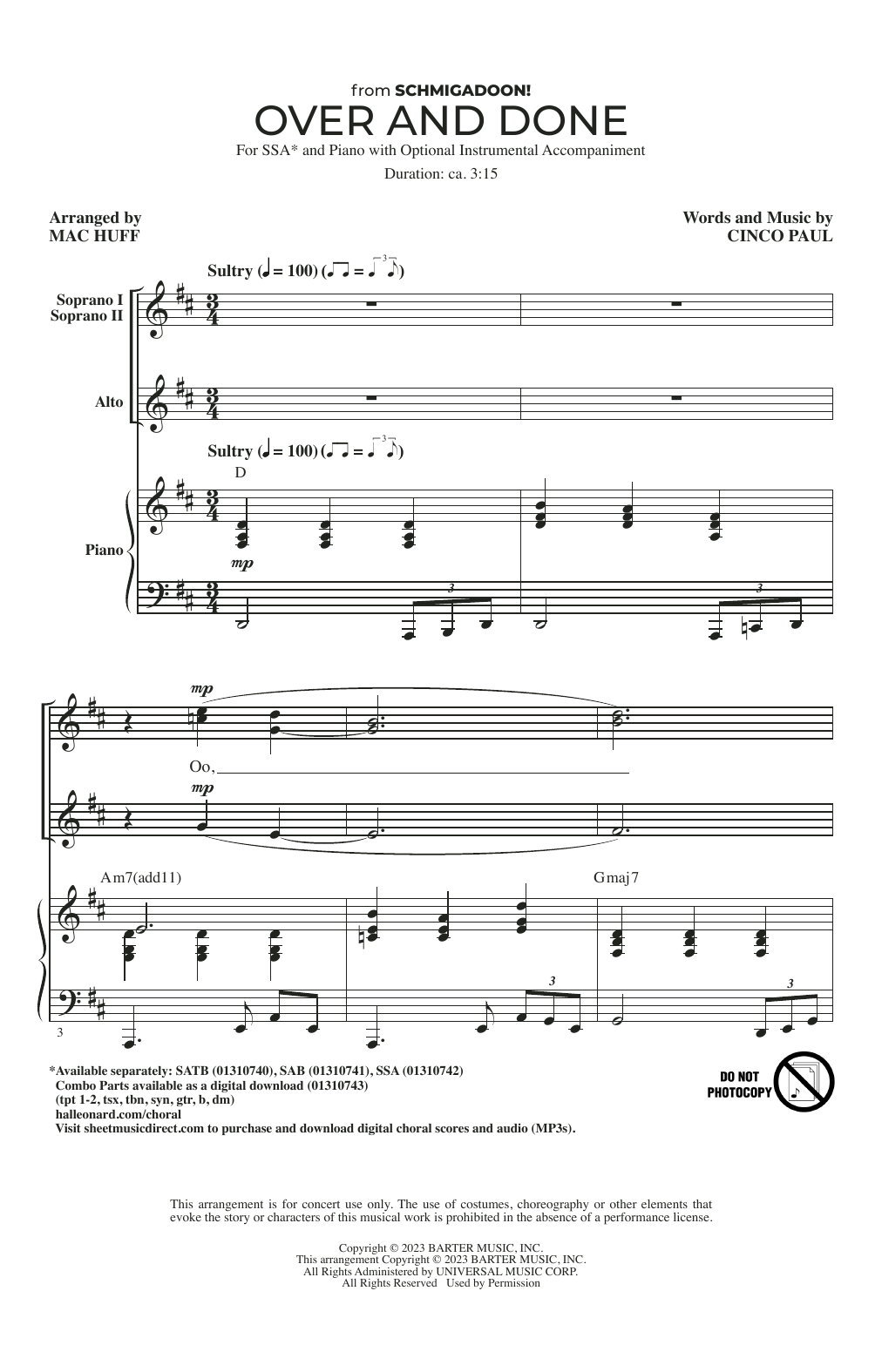 Cinco Paul Over And Done (from Schmigadoon!) (arr. Mac Huff) Sheet Music Notes & Chords for SATB Choir - Download or Print PDF