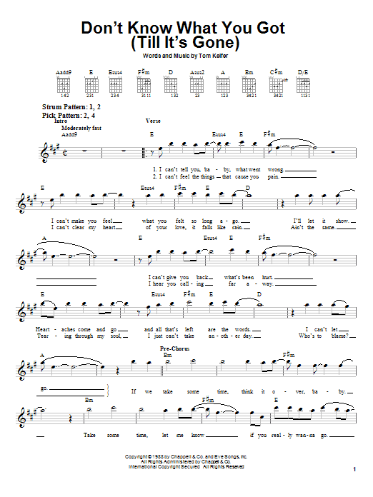 Cinderella Don't Know What You Got (Till It's Gone) Sheet Music Notes & Chords for Piano, Vocal & Guitar (Right-Hand Melody) - Download or Print PDF