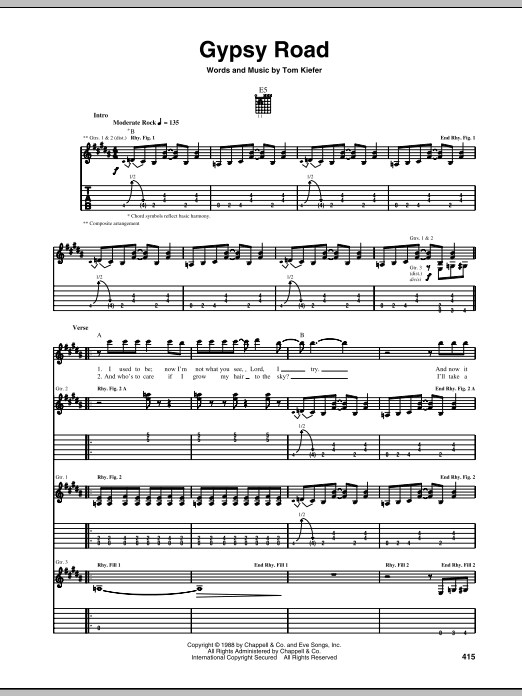 Cinderella Gypsy Road Sheet Music Notes & Chords for Guitar Tab - Download or Print PDF
