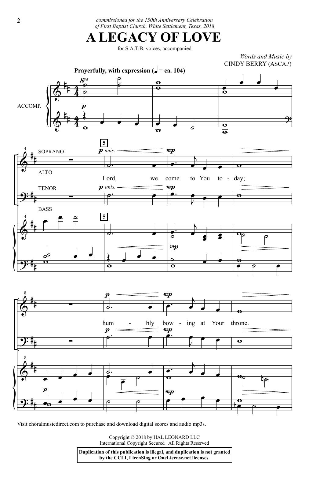 Cindy Berry A Legacy Of Love Sheet Music Notes & Chords for SATB - Download or Print PDF