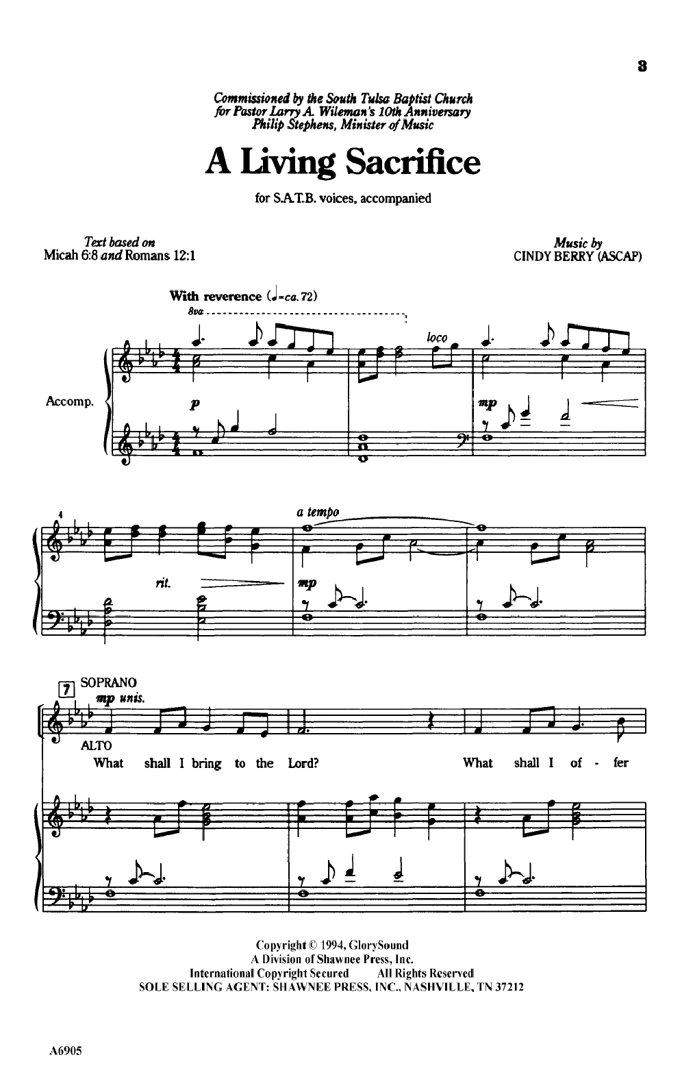 Cindy Berry A Living Sacrifice Sheet Music Notes & Chords for SATB Choir - Download or Print PDF
