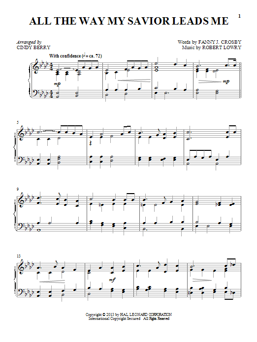 Cindy Berry All The Way My Savior Leads Me Sheet Music Notes & Chords for Piano - Download or Print PDF