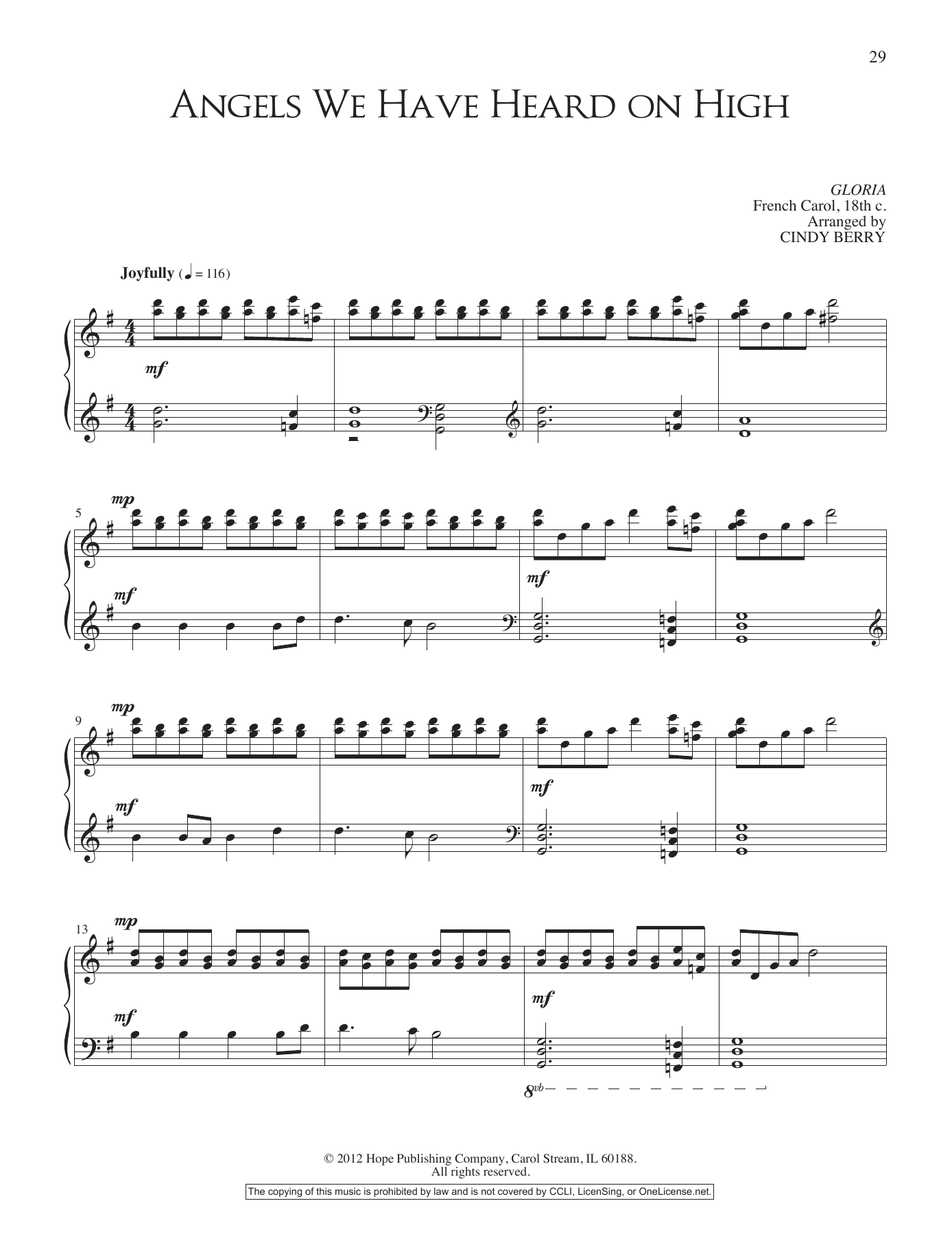 Cindy Berry Angels We Have Heard on High Sheet Music Notes & Chords for Piano Solo - Download or Print PDF