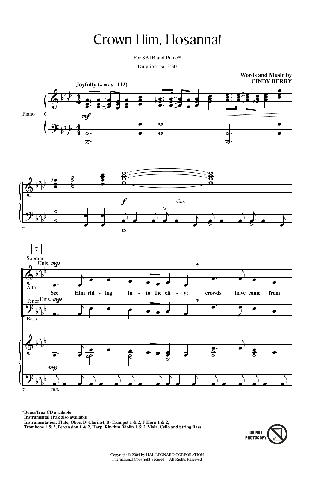 Cindy Berry Crown Him Hosanna Sheet Music Notes & Chords for SATB - Download or Print PDF