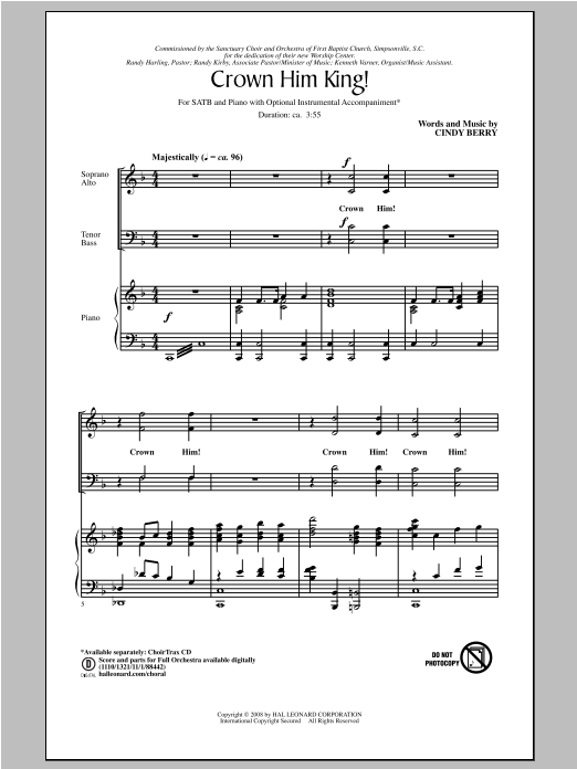Cindy Berry Crown Him King! Sheet Music Notes & Chords for SATB - Download or Print PDF