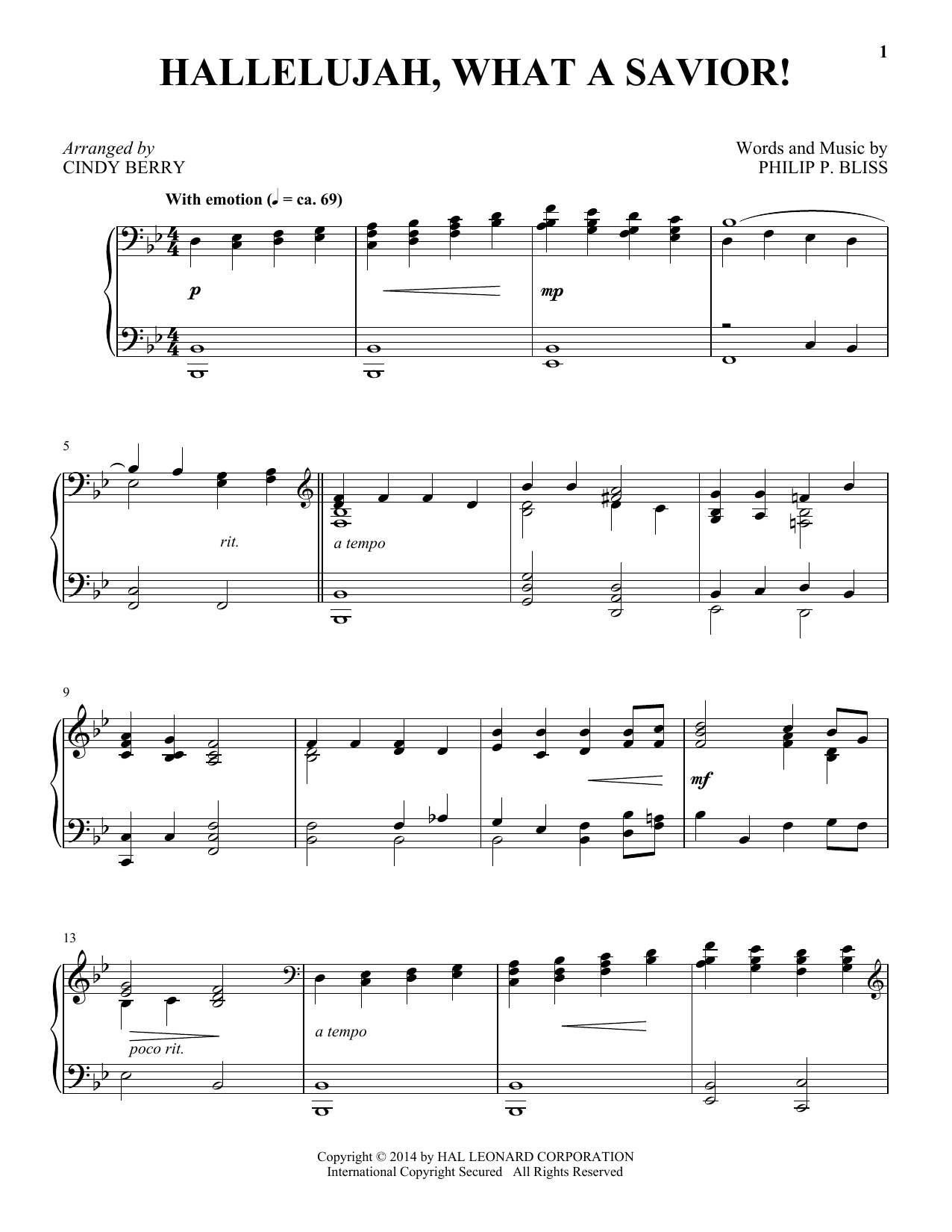 Cindy Berry Hallelujah, What A Savior! Sheet Music Notes & Chords for Piano - Download or Print PDF