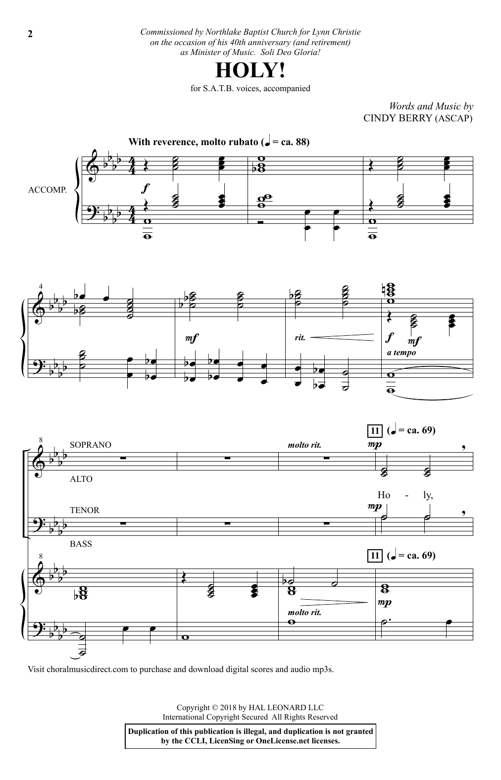 Cindy Berry Holy! Sheet Music Notes & Chords for SATB Choir - Download or Print PDF