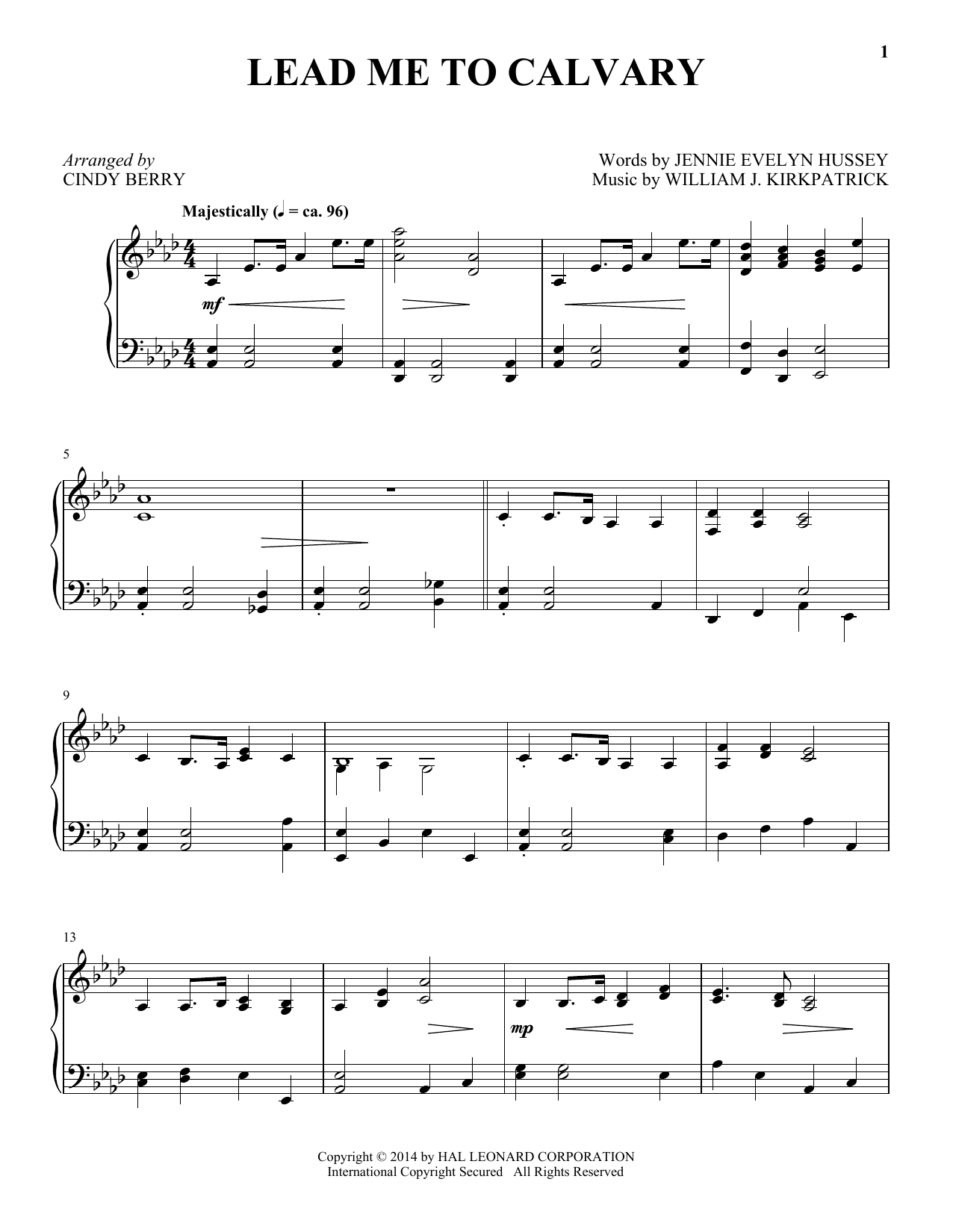 Cindy Berry Lead Me To Calvary Sheet Music Notes & Chords for Piano - Download or Print PDF