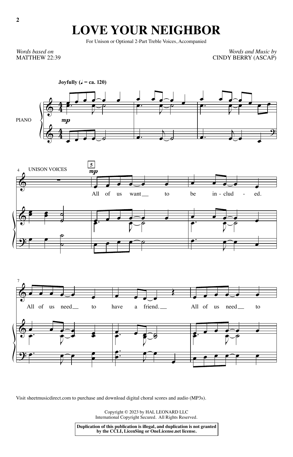 Cindy Berry Love Your Neighbor Sheet Music Notes & Chords for Choir - Download or Print PDF