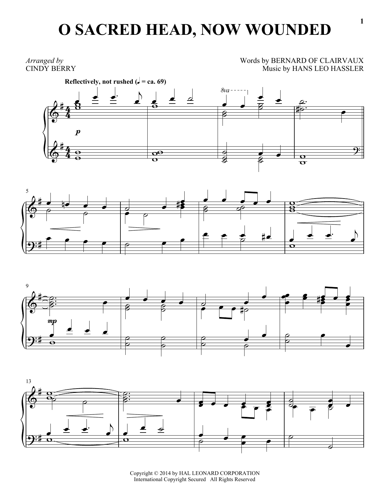 Cindy Berry O Sacred Head, Now Wounded Sheet Music Notes & Chords for Piano - Download or Print PDF