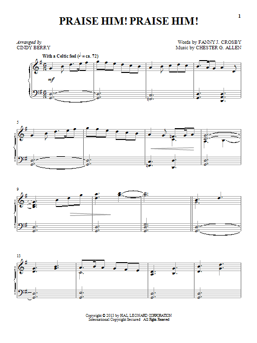 Cindy Berry Praise Him! Praise Him! Sheet Music Notes & Chords for Piano - Download or Print PDF