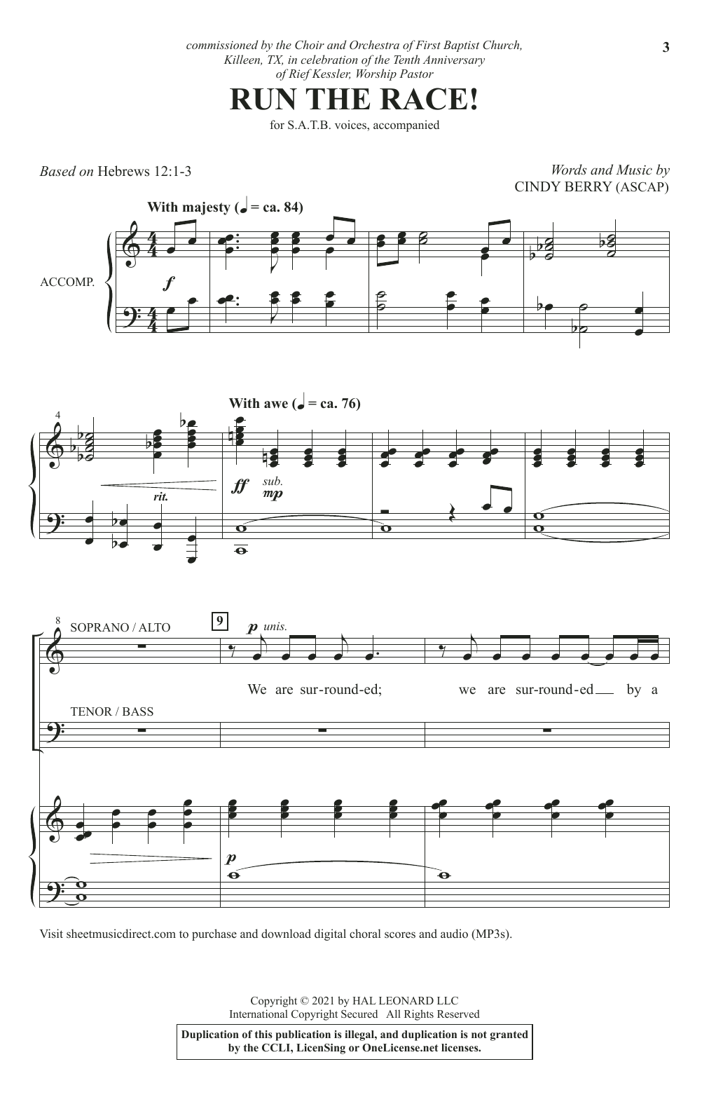 Cindy Berry Run The Race! Sheet Music Notes & Chords for SATB Choir - Download or Print PDF