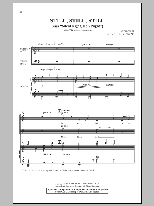 Cindy Berry Silent Night Sheet Music Notes & Chords for Piano - Download or Print PDF