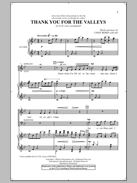 Cindy Berry Thank You For The Valleys Sheet Music Notes & Chords for SATB Choir - Download or Print PDF