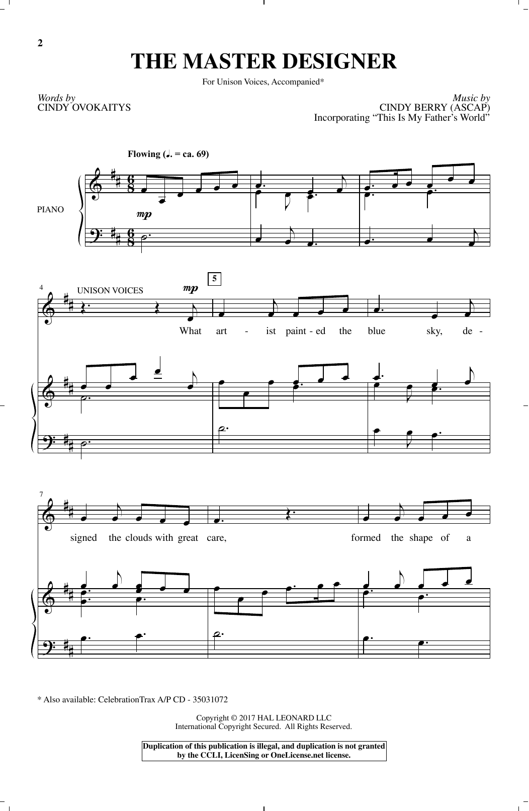 Cindy Berry The Master Designer Sheet Music Notes & Chords for Unison Choral - Download or Print PDF