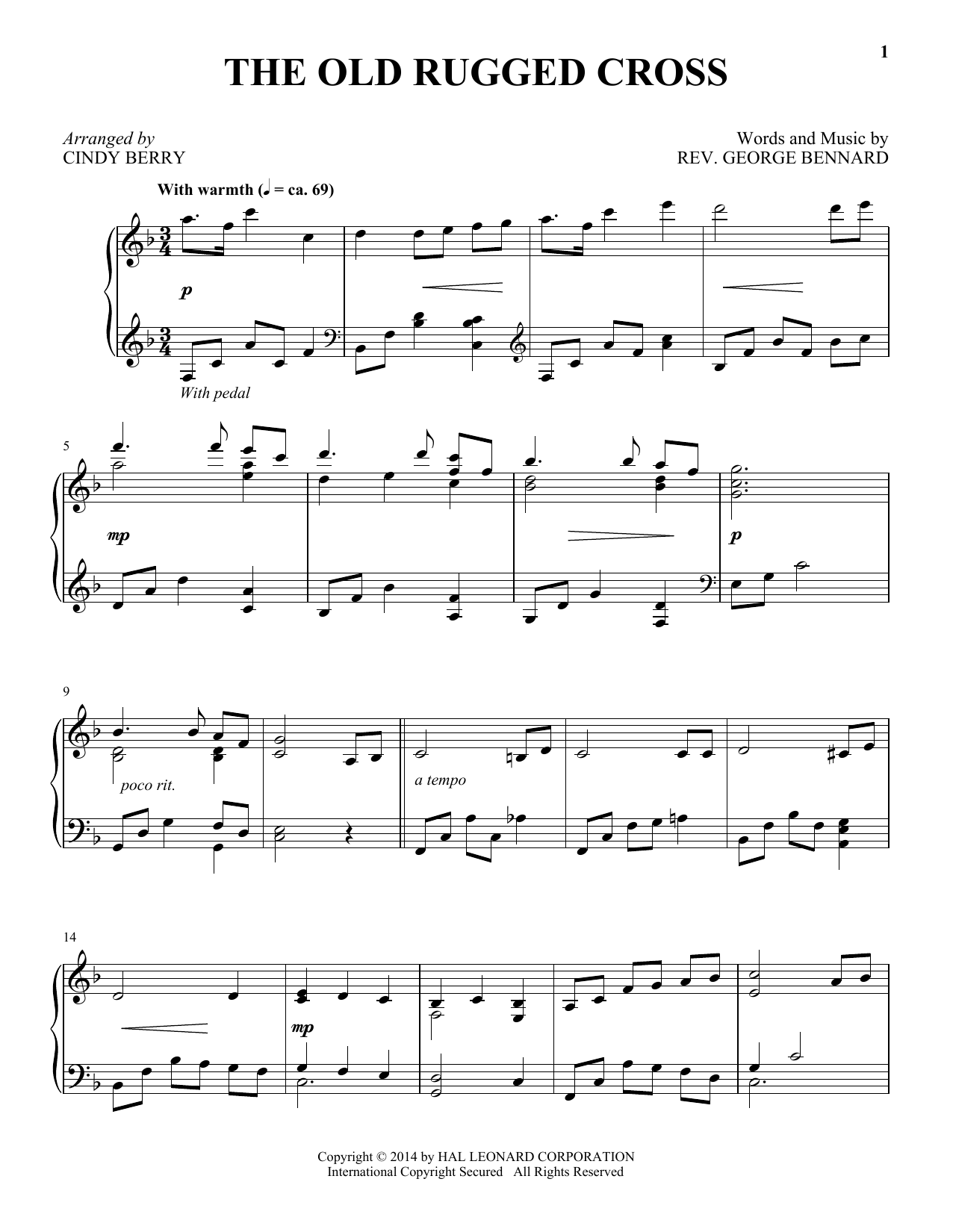 Cindy Berry The Old Rugged Cross Sheet Music Notes & Chords for Piano - Download or Print PDF