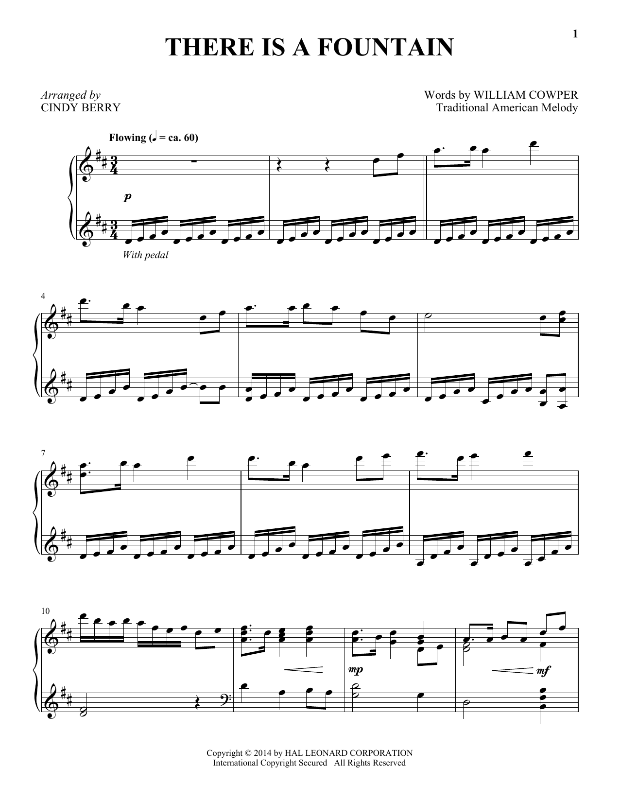 Cindy Berry There Is A Fountain Sheet Music Notes & Chords for Piano - Download or Print PDF