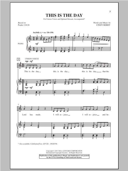 Cindy Berry This Is The Day Sheet Music Notes & Chords for Choral - Download or Print PDF