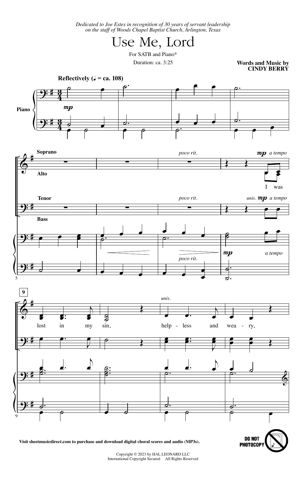 Cindy Berry Use Me, Lord Sheet Music Notes & Chords for SATB Choir - Download or Print PDF