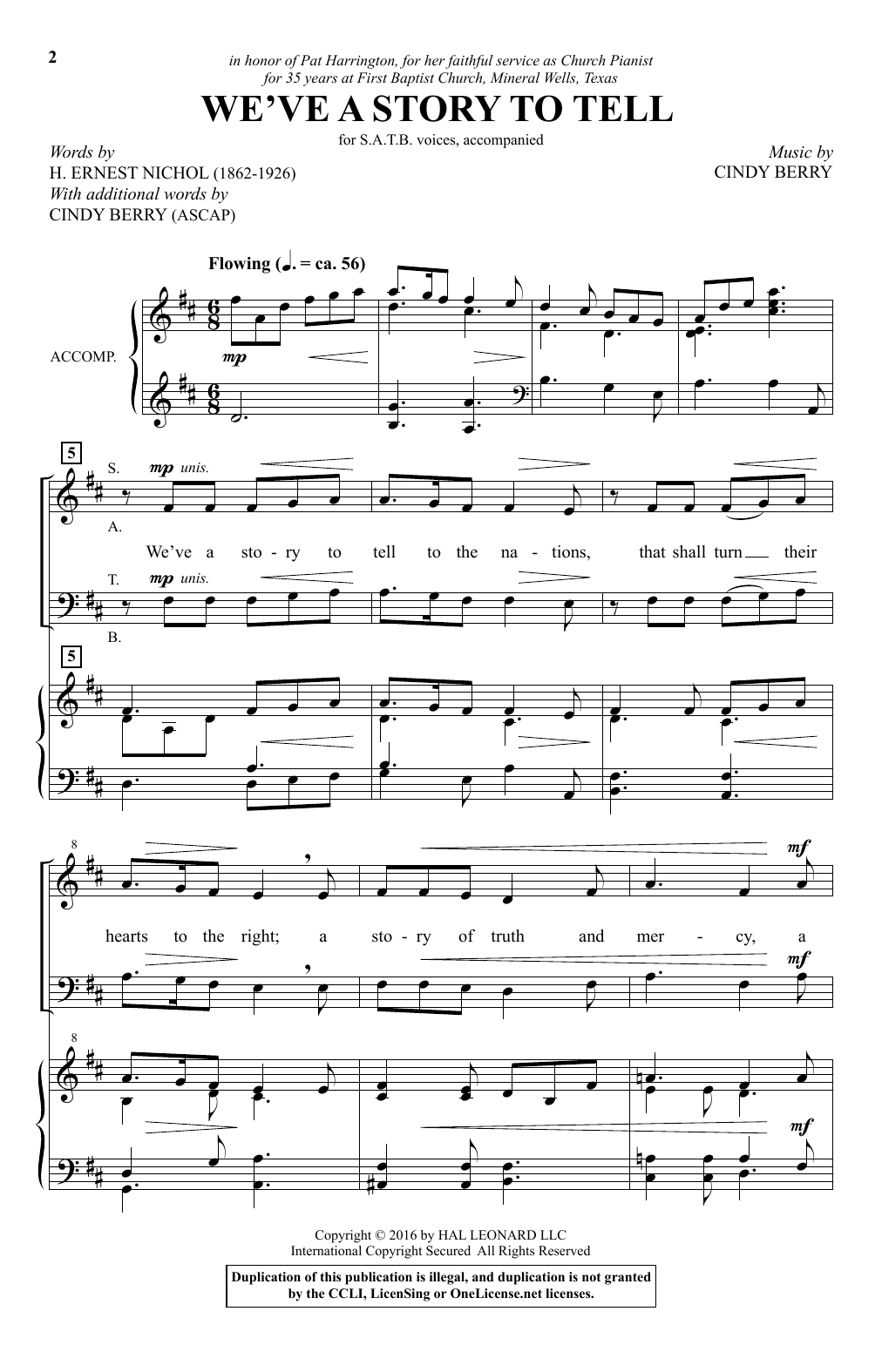 Cindy Berry We've A Story To Tell Sheet Music Notes & Chords for SATB - Download or Print PDF