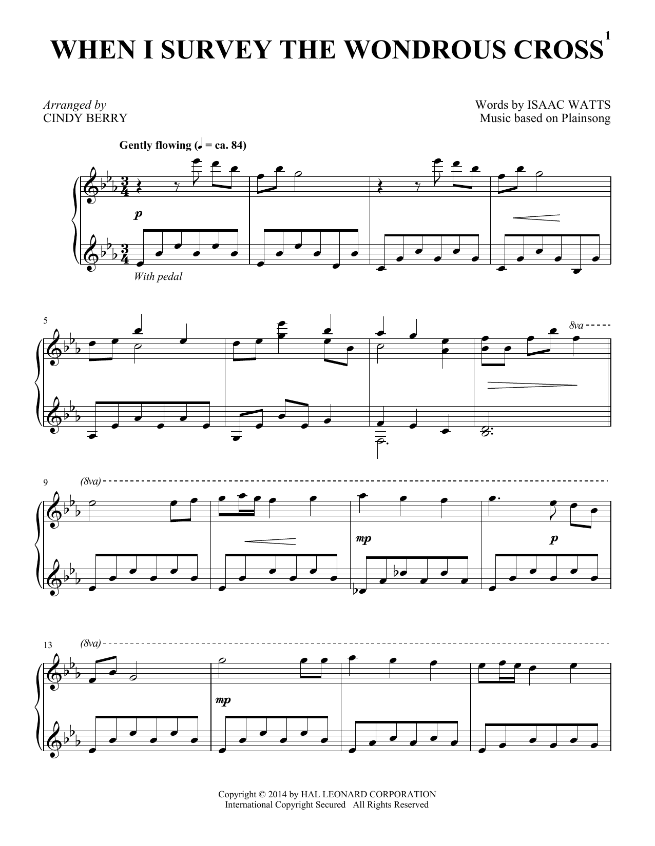 Cindy Berry When I Survey The Wondrous Cross Sheet Music Notes & Chords for Piano - Download or Print PDF