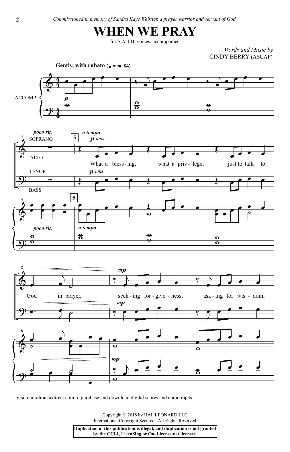 Cindy Berry When We Pray Sheet Music Notes & Chords for SATB - Download or Print PDF