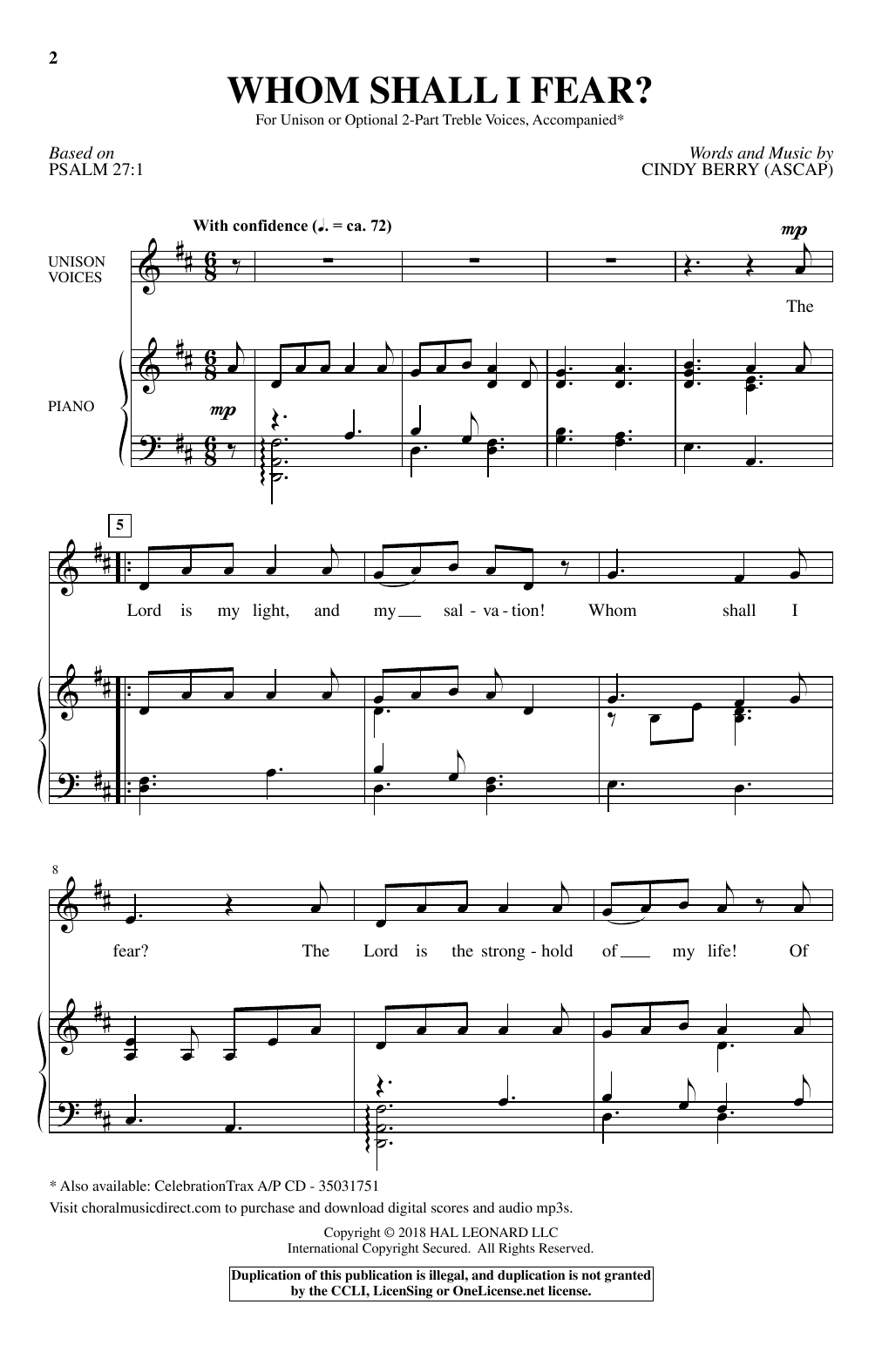 Cindy Berry Whom Shall I Fear? Sheet Music Notes & Chords for Choral - Download or Print PDF
