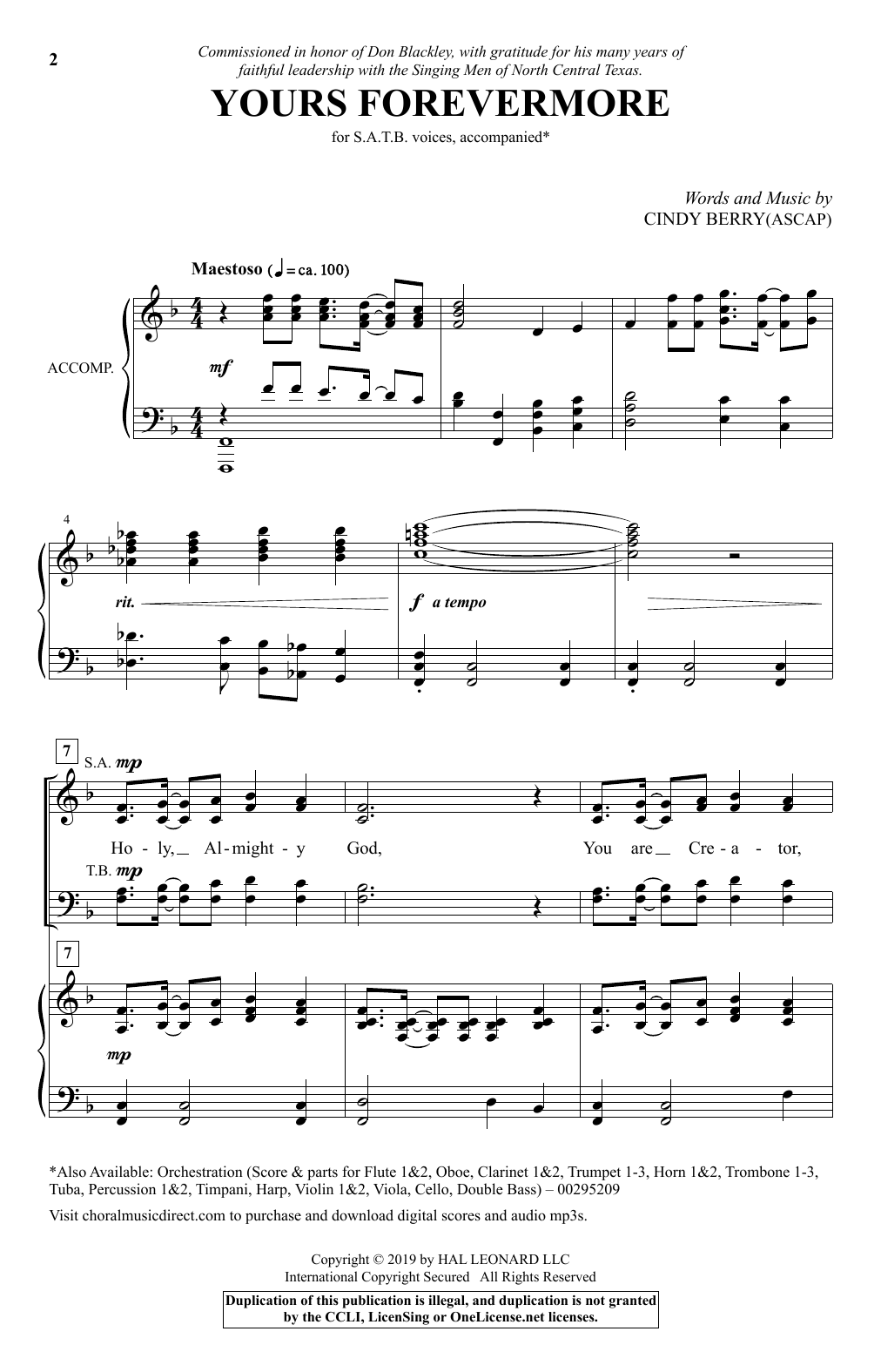 Cindy Berry Yours Forevermore Sheet Music Notes & Chords for SATB Choir - Download or Print PDF
