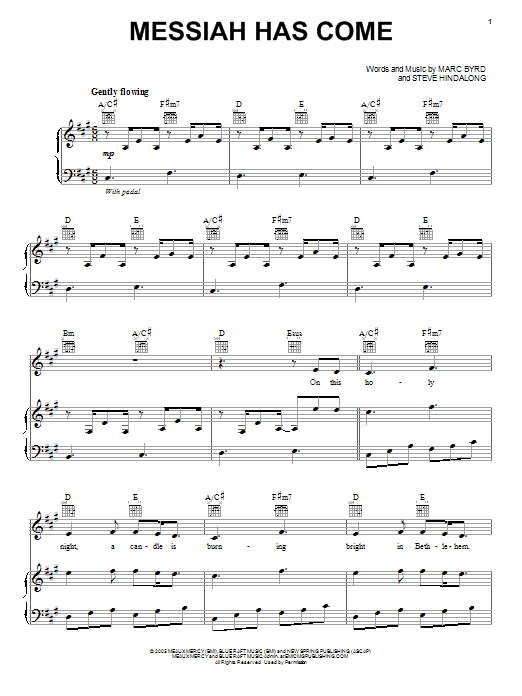 Cindy Morgan Messiah Has Come Sheet Music Notes & Chords for Piano, Vocal & Guitar (Right-Hand Melody) - Download or Print PDF
