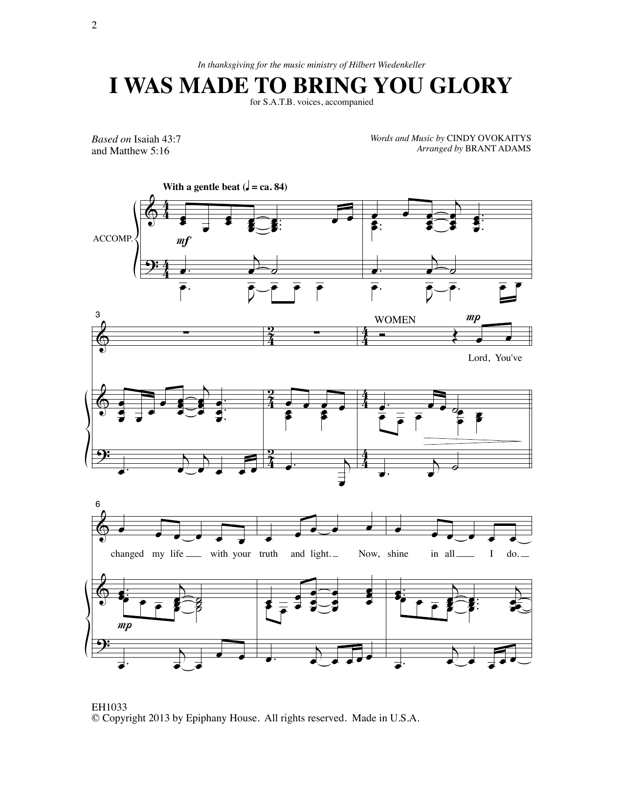 Cindy Ovokaitys I Was Made To Bring You Glory (arr. Brant Adams) Sheet Music Notes & Chords for SATB Choir - Download or Print PDF