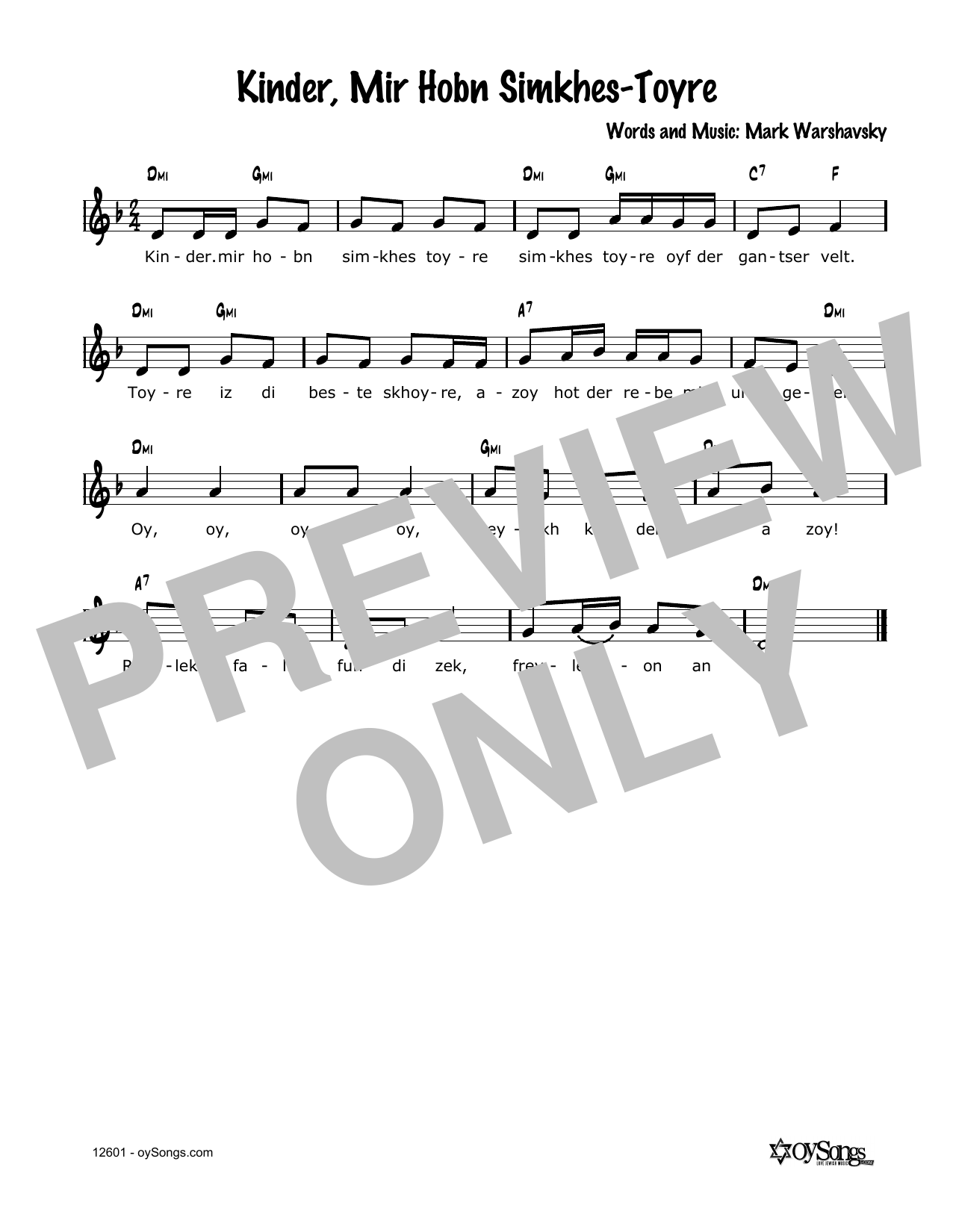 Cindy Paley Kinder, Mir Hobn Simkhes-Toyre Sheet Music Notes & Chords for Melody Line, Lyrics & Chords - Download or Print PDF