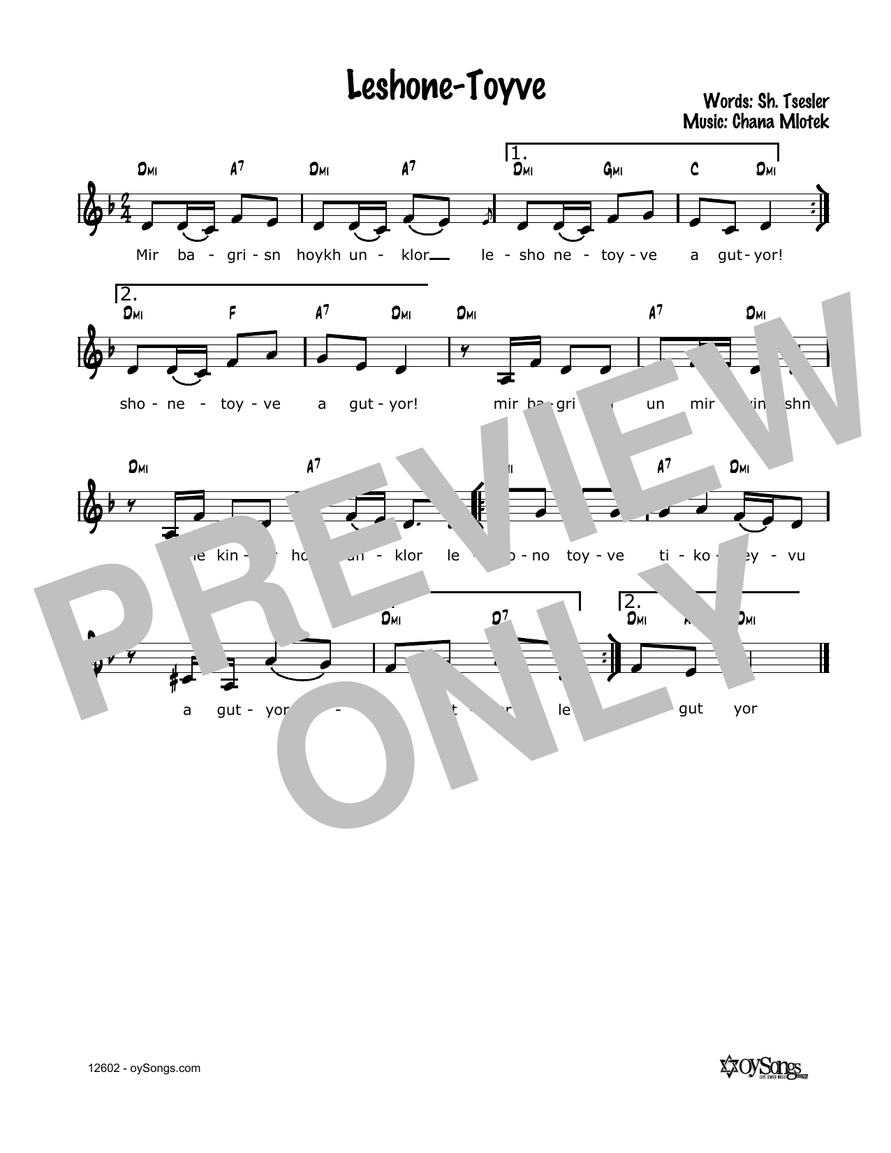 Cindy Paley Leshono-Toyvo Sheet Music Notes & Chords for Melody Line, Lyrics & Chords - Download or Print PDF