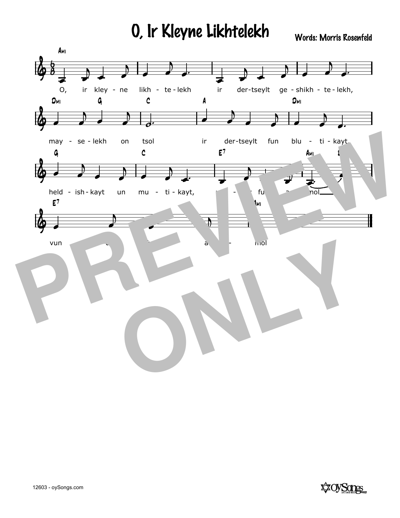 Cindy Paley O, Ir Kleine Lichtelech Sheet Music Notes & Chords for Melody Line, Lyrics & Chords - Download or Print PDF