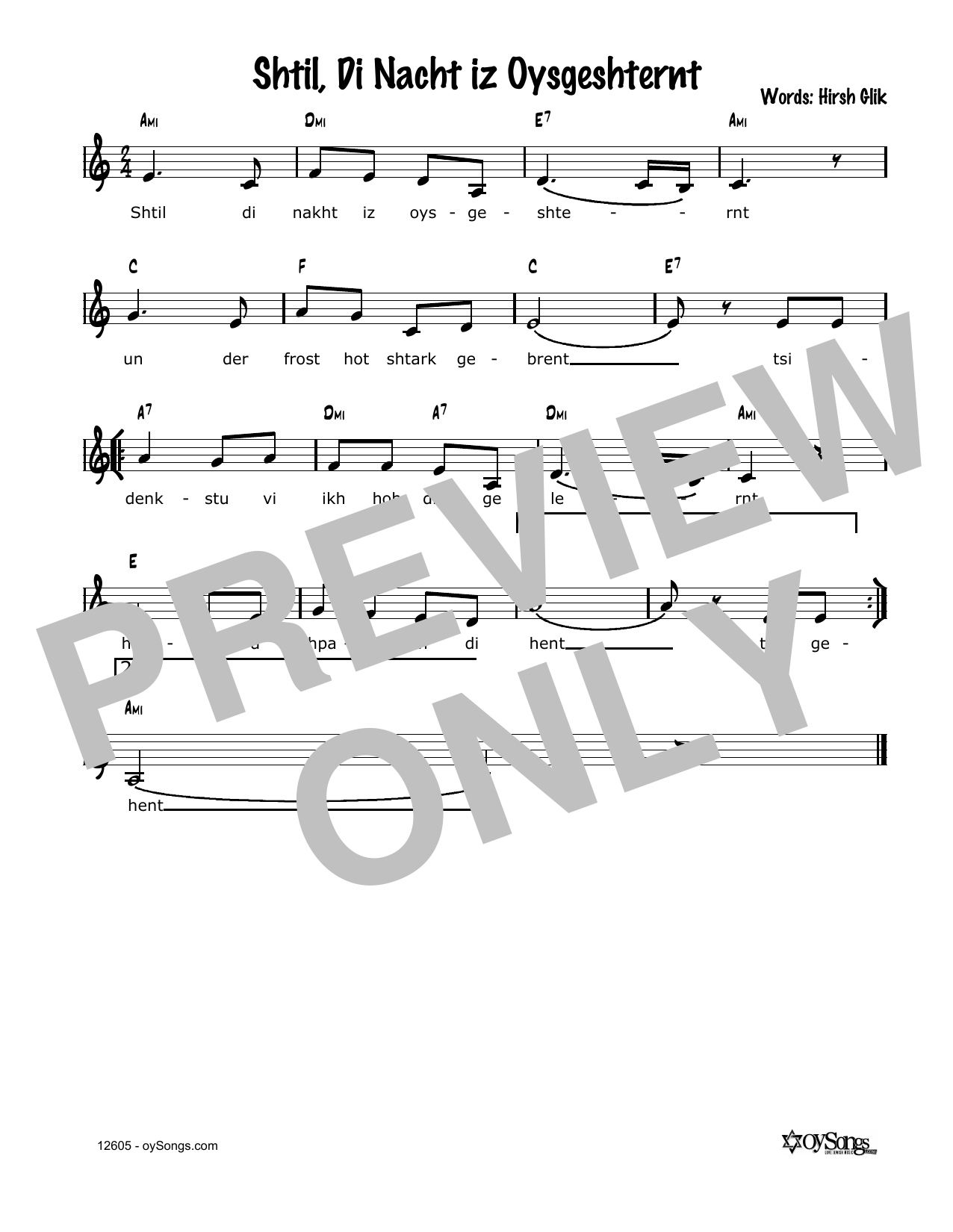 Cindy Paley Shtil, Di Nacht Iz Oysgeshternt Sheet Music Notes & Chords for Melody Line, Lyrics & Chords - Download or Print PDF