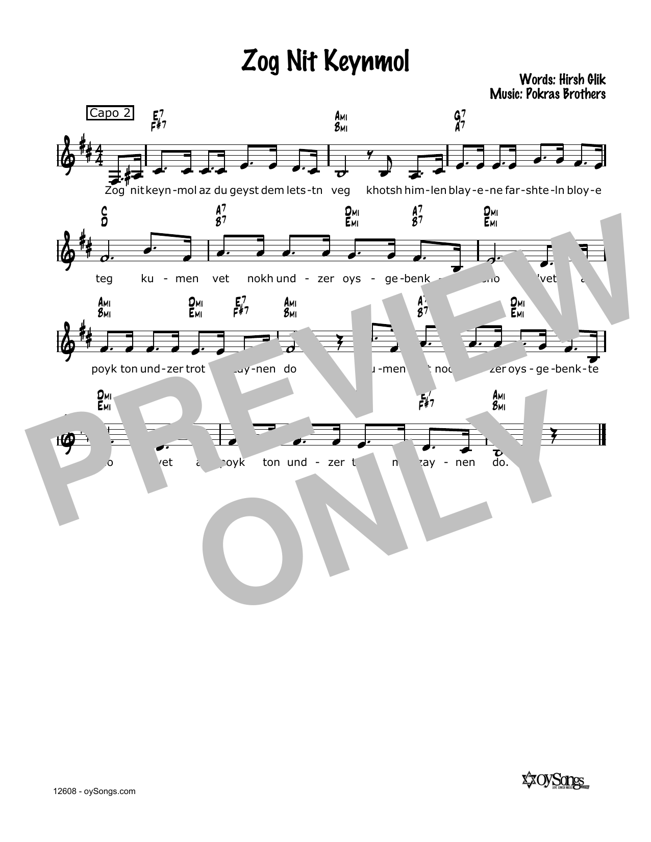 Cindy Paley Zog Nit Keynmol Sheet Music Notes & Chords for Melody Line, Lyrics & Chords - Download or Print PDF