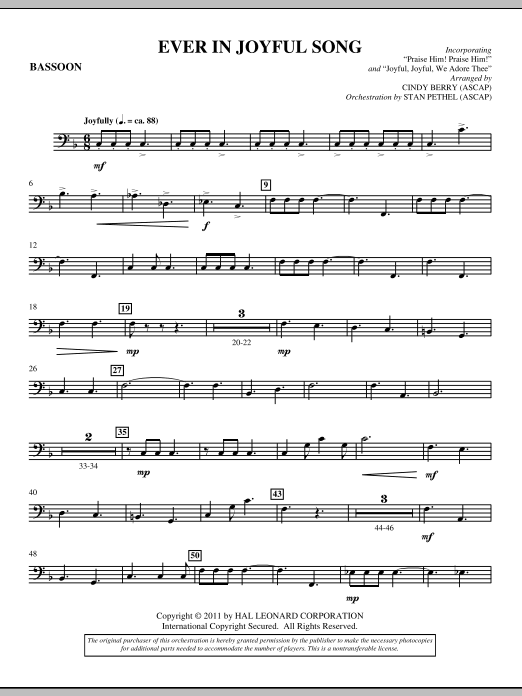 Preview Cindy Berry Ever In Joyful Song - Bassoon Concert sheet music, notes and chords for Choir Instrumental Pak, SKU: 299286 Ever In Joyful Song - Bassoon sheet music
