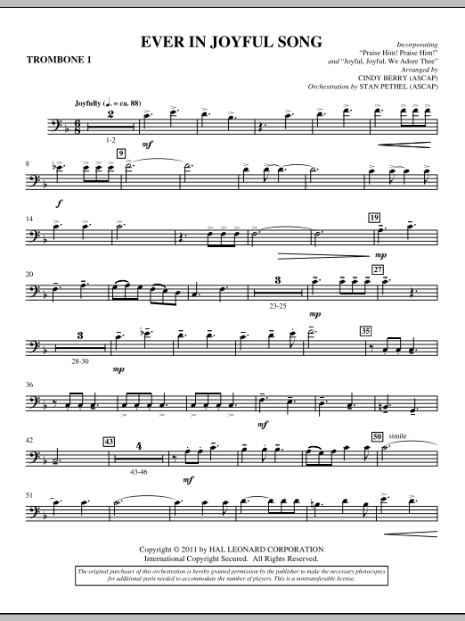 Ever In Joyful Song - Trombone 1 sheet music