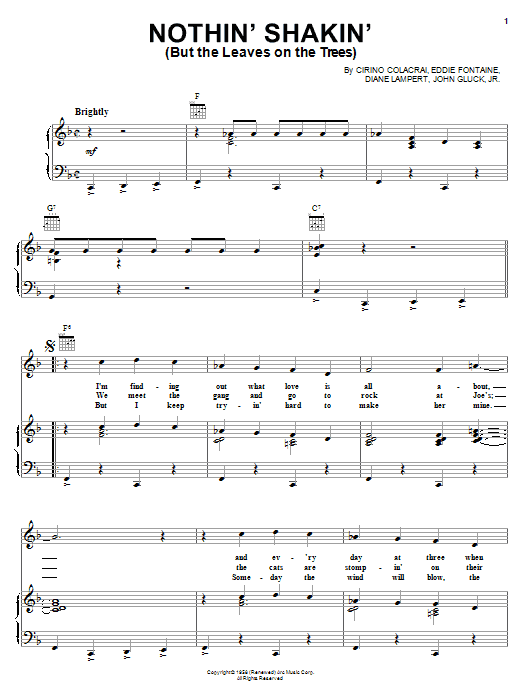 Cirino Colacrai Nothin' Shakin' (But The Leaves On The Trees) Sheet Music Notes & Chords for Piano, Vocal & Guitar (Right-Hand Melody) - Download or Print PDF