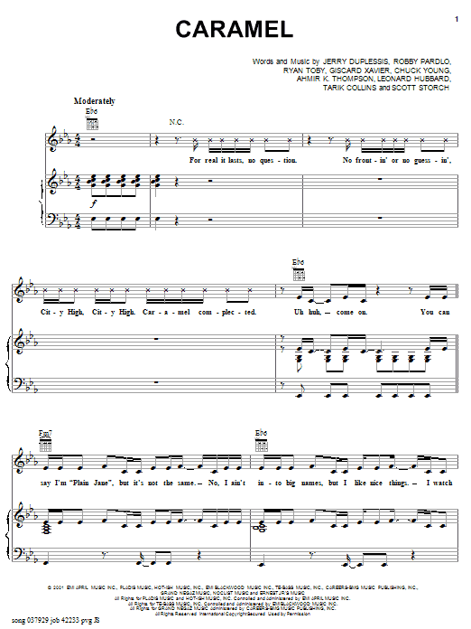 Preview City High Featuring Eve Caramel Pop sheet music, notes and chords for Piano, Vocal & Guitar (Right-Hand Melody), SKU: 19024 sheet music, piano notes, chords, guitar tabs, score, transpose, transcribe, how to play, guide, download, learn, tutorial, progression, song, artist, awards, billboard, mtv, vh1, tour, single, album, release