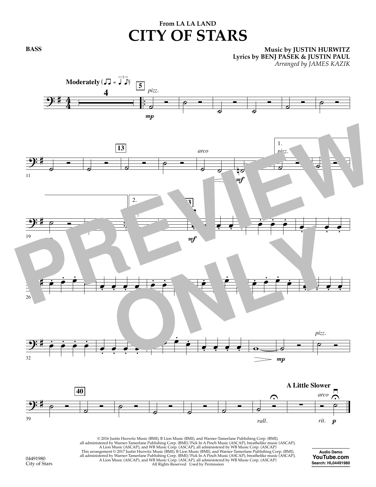James Kazik City Of Stars From La La Land Bass Sheet Music Download Pdf Score 367686