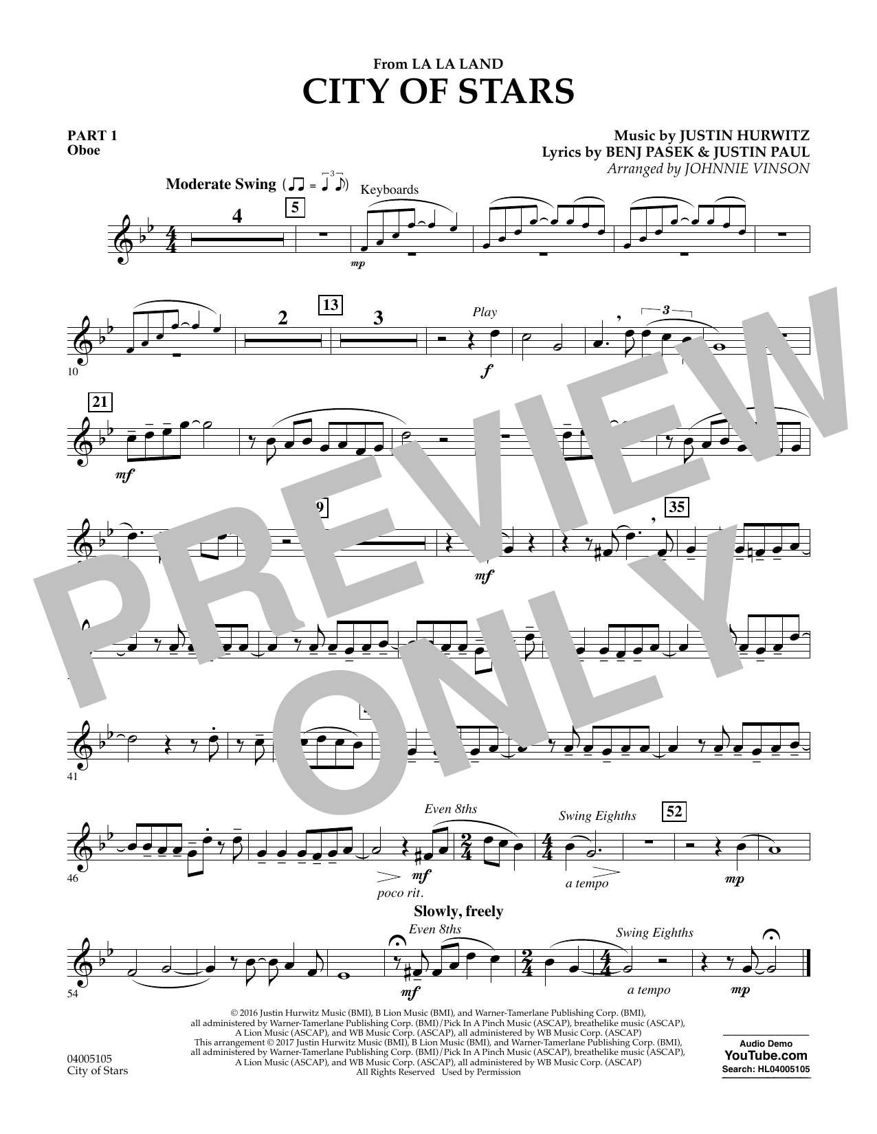 Johnnie Vinson City Of Stars From La La Land Pt 1 Oboe Sheet Music Download Pdf Score 367492