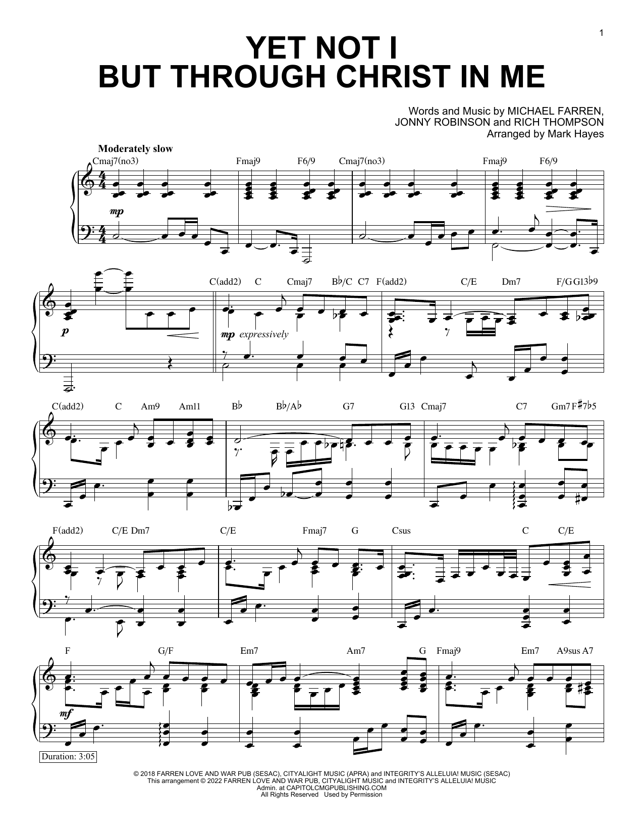 CityAlight Yet Not I But Through Christ In Me (arr. Mark Hayes) Sheet Music Notes & Chords for Piano Solo - Download or Print PDF