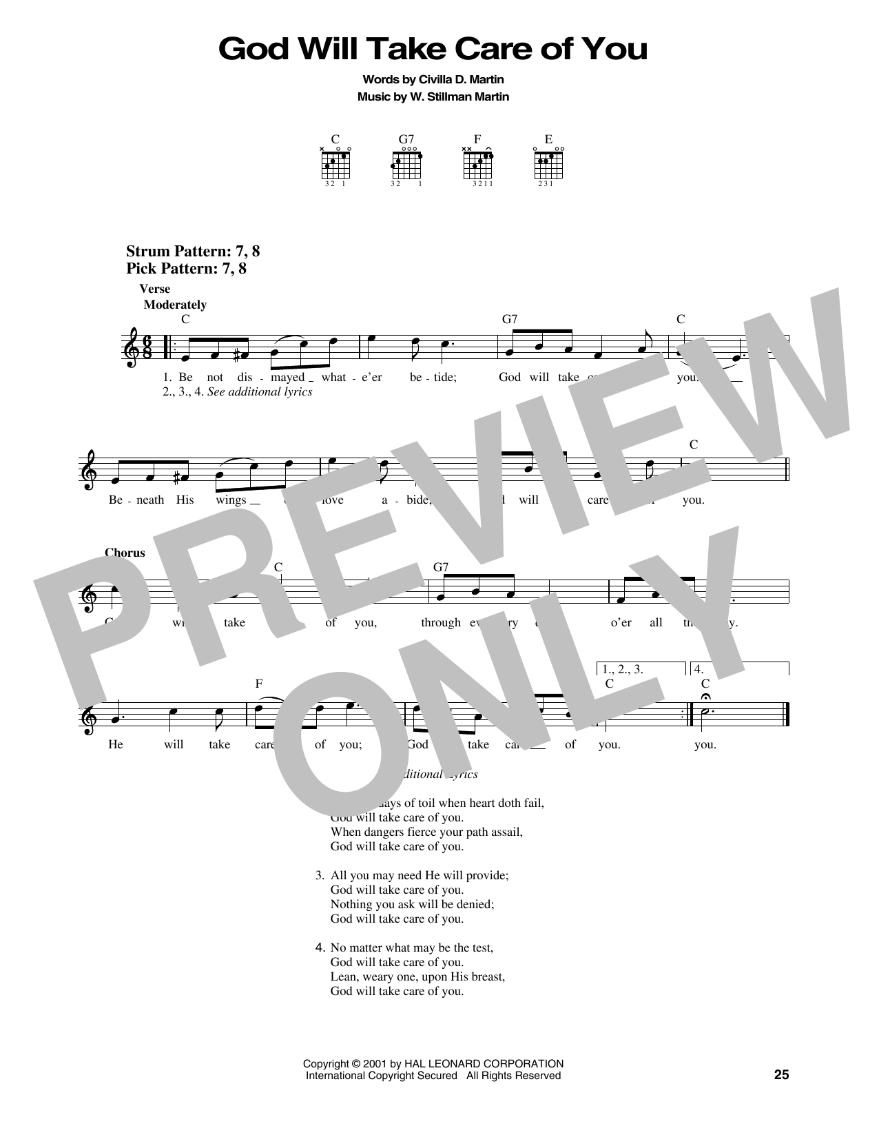 Civilla D. Martin God Will Take Care Of You Sheet Music Notes & Chords for Easy Guitar - Download or Print PDF