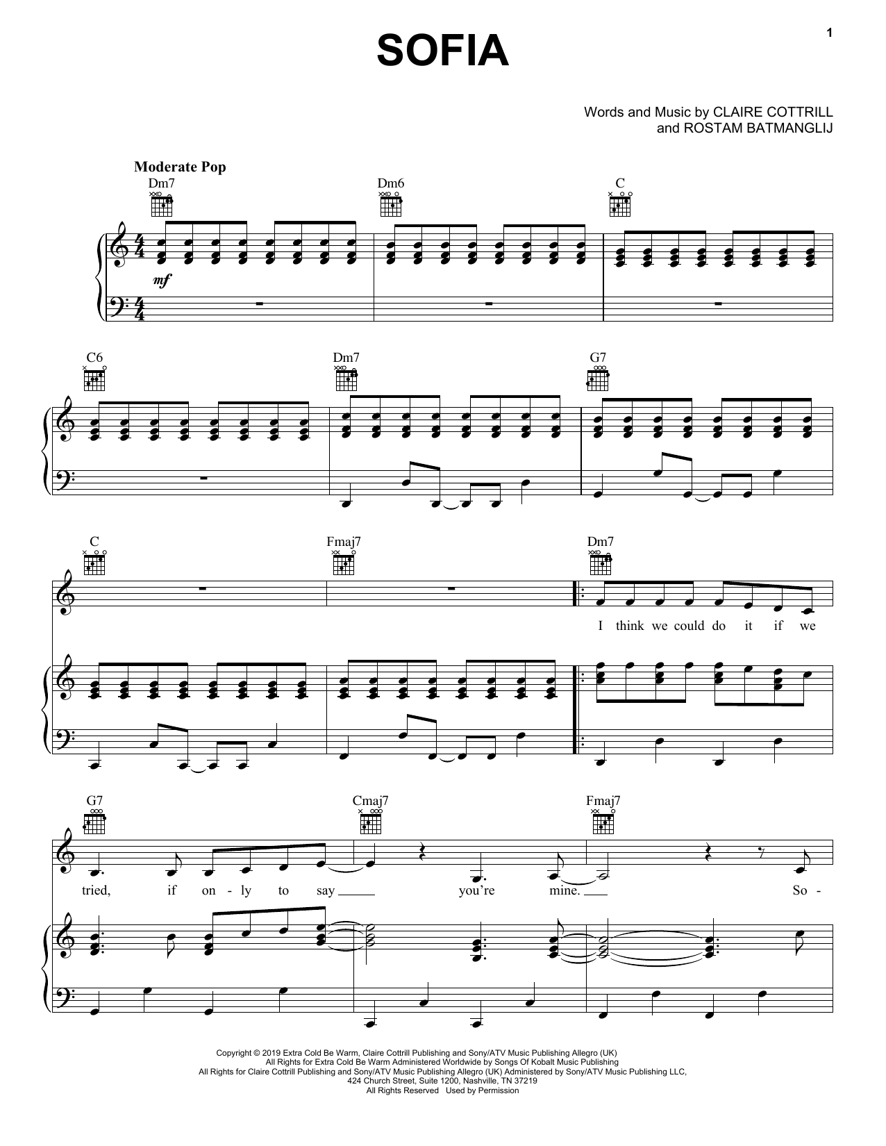 Clairo Sofia Sheet Music Notes & Chords for Piano, Vocal & Guitar (Right-Hand Melody) - Download or Print PDF