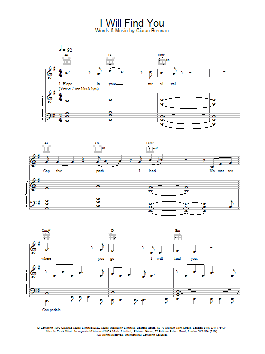 Clannad I Will Find You Sheet Music Notes & Chords for Piano, Vocal & Guitar - Download or Print PDF